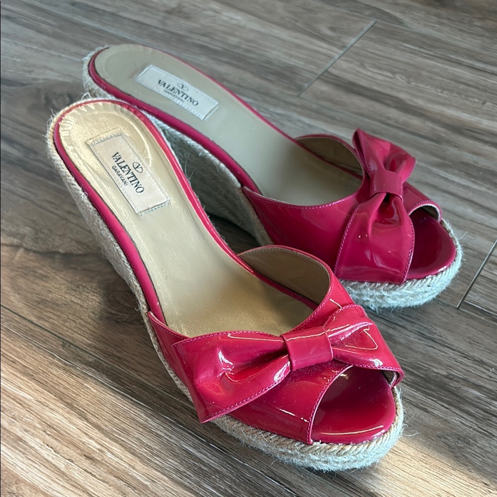 Valentino Red Espadrille Shoes with Bow Detail